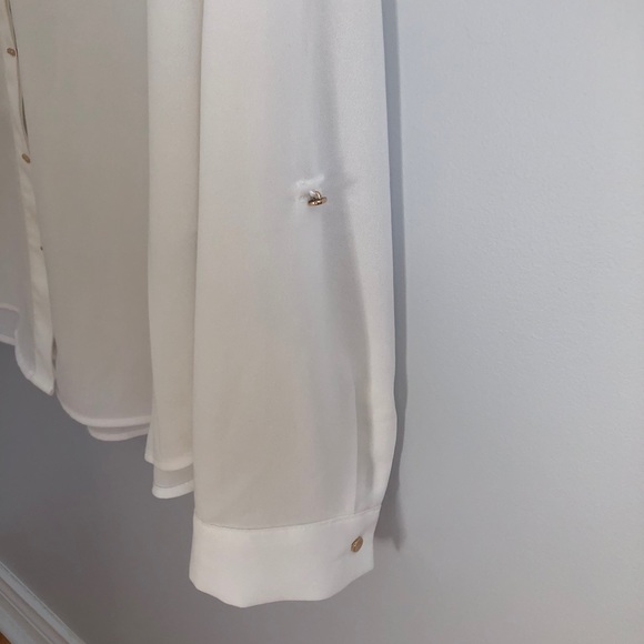 White Chiffon Blouse/Work Top with Gold Accents - Picture 2 of 5